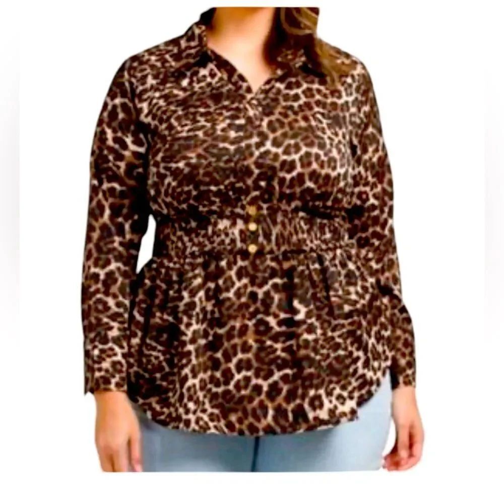 Wishing Waves - Leopard Print Women's Top, Long Sleeve